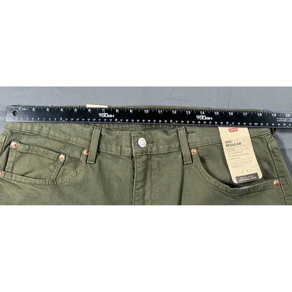 Levis 505 Regular Fit Mens 38x32 Olive Green Eco Ease Straight Leg Pants New